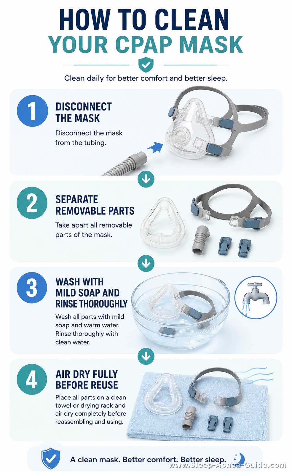 CPAP mask cleaning cleaning flow at a glance
